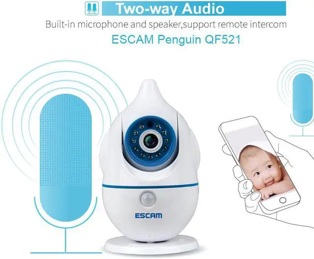 Alt view image 7 of 7 - ESCAM QF521 IP Network Camera 720P 3.6mm Lens P2P Wifi Baby Monitor Two-way Audio Indoor Camera