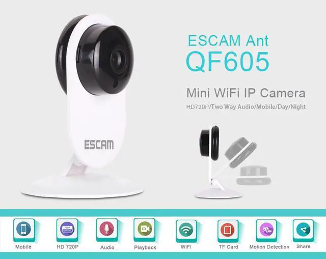 Alt view image 7 of 7 - ESCAM QF605 IP Network Camera HD 720P IR Cut  P2P Two-way Audio Wifi Smart IP mini Baby Camera