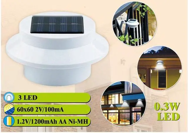 Alt view image 2 of 7 - 3 LED Solar Power Sensor Wall Light Outdoor Garden Landscape Fence Spot Lamp