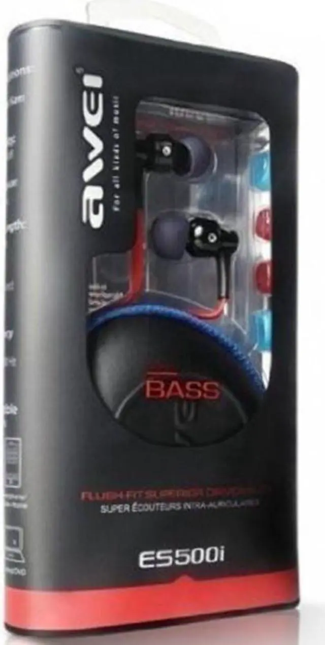 Alt view image 4 of 4 - Awei ES500i Black Super Bass Noise Isolating Headphones Earphones With Mic For iPhone