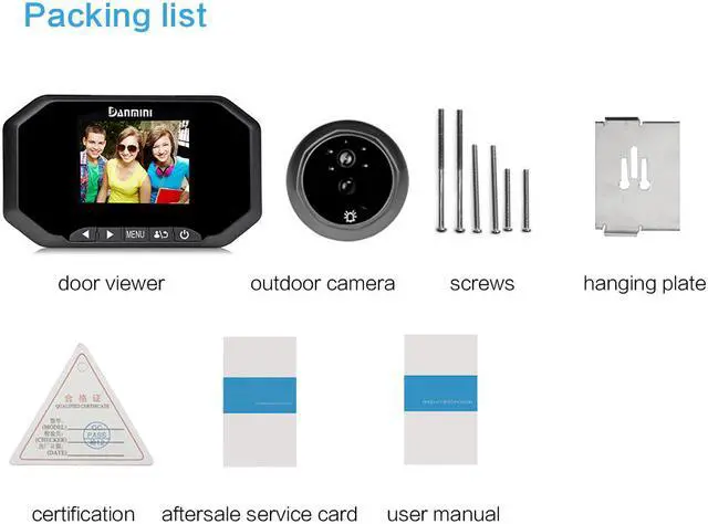 Alt view image 7 of 7 - Danmini YB-30AHD-M 3.0 inch Screen 2.0MP Security Camera Motion Detection Peephole Viewer Black Color