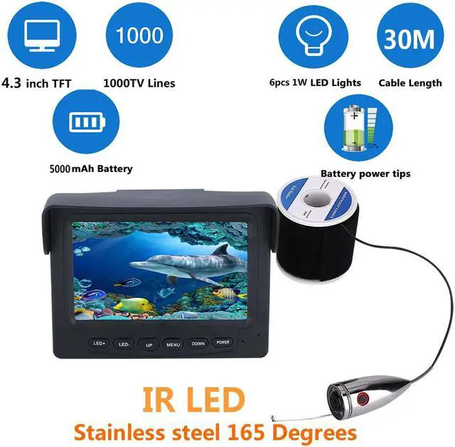 Alt view image 4 of 7 - VisiPower 1000tvl Underwater Fishing Video Camera Kit 6 PCS 1W IR LED Lights with 4.3" Inch Color Monitor Cable Length 30m/98ft