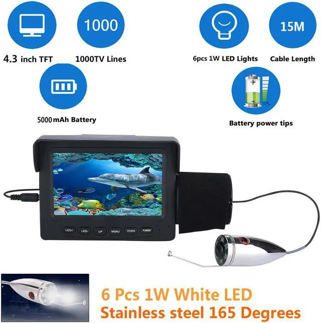 Main image of VisiPower 1000tvl Underwater Fishing Video Camera Kit 6 PCS White LED Lights with 4.3" Inch Color Monitor
Cable Length 15m/49ft