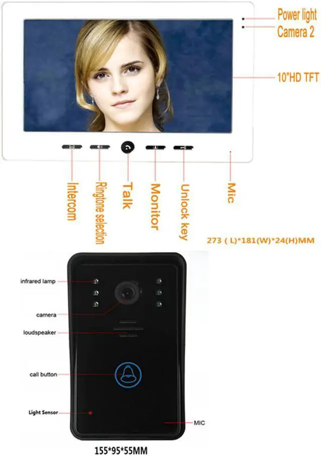 Alt view image 6 of 7 - 10 inch Video Door Phone Intercom Doorbell Touch Button Remote Unlock Night Vision Security CCTV Camera Home Surveillance