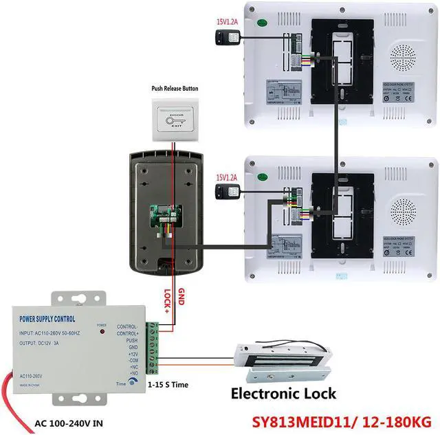 Alt view image 5 of 6 - 7 inch Color Video Door Phone Intercom System With 1 Monitor 1 RFID HD Doorbell 1000TVL Camera +Electric Magnetic Door Lock 180K