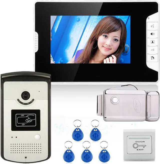 Main image of 7inch Color Video Door Phone Intercom System With 1 Monitor 1 RFID HD Doorbell 1000TVL Camera + Electronic Door Lock