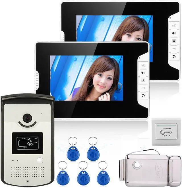 Main image of 7 inch Color Video Door Phone Intercom System With 2 Monitor 1 RFID HD Doorbell 1000TVL Camera + Electronic Door Lock