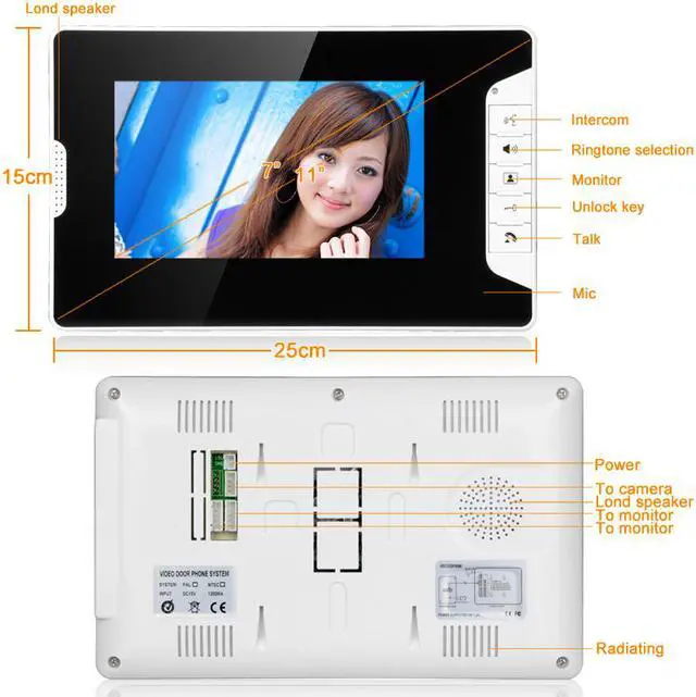 Alt view image 6 of 7 - 7 inch Color Video Door Phone Intercom System With 2 Monitor 1 RFID HD Doorbell 1000TVL Camera + Electronic Door Lock