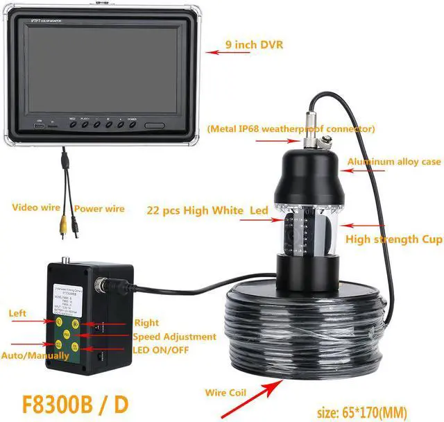 Alt view image 7 of 7 - Waterproof 20m Professional Underwater Fishing Video Camera Fish Finder 9 Inch DVR Recorder Color Screen  22 LEDs 360 Degree Rotating