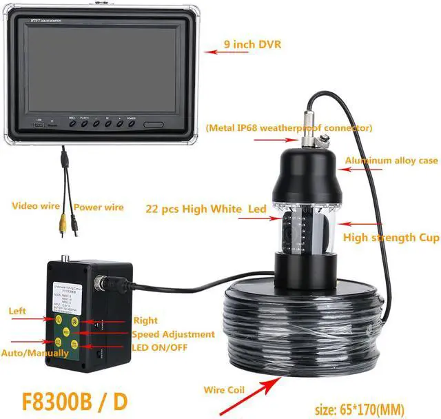 Alt view image 5 of 7 - 50m Professional Underwater Fishing Video Camera Fish Finder 9 Inch DVR Recorder Color Screen Waterproof 22 LEDs