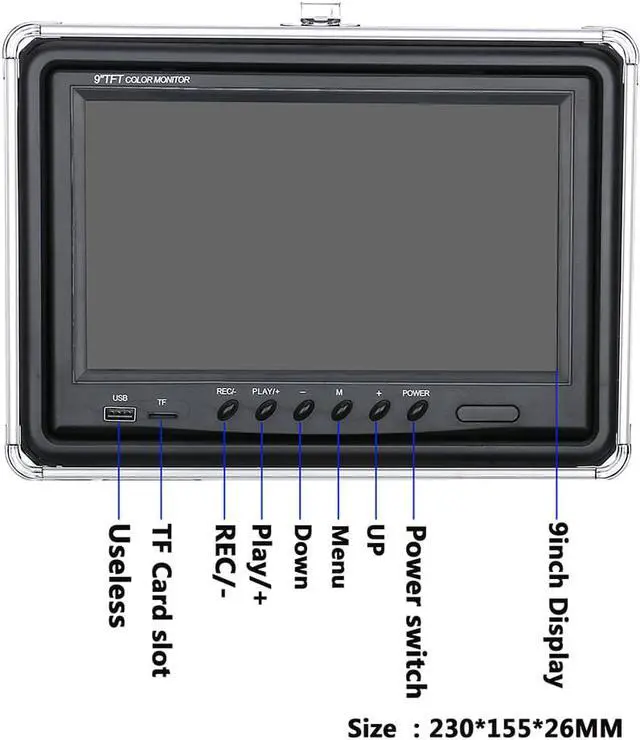 Alt view image 6 of 7 - 50m Professional Underwater Fishing Video Camera Fish Finder 9 Inch DVR Recorder Color Screen Waterproof 22 LEDs