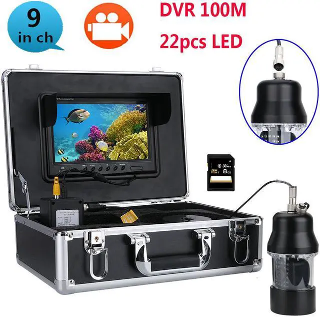 Main image of 100m Professional Underwater Fishing Video Camera Fish Finder 9 Inch DVR Recorder Color Screen Waterproof 22 LEDs 360 Degree Rotating Camera