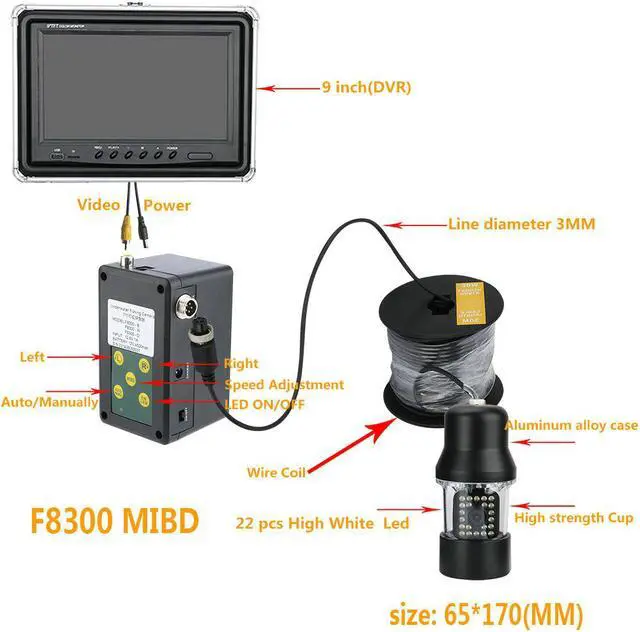 Alt view image 2 of 7 - 30m Professional Underwater Fishing Video Camera Fish Finder 9 Inch DVR Recorder Color Screen Waterproof 22 LEDs 360 Degree Rotating Camera