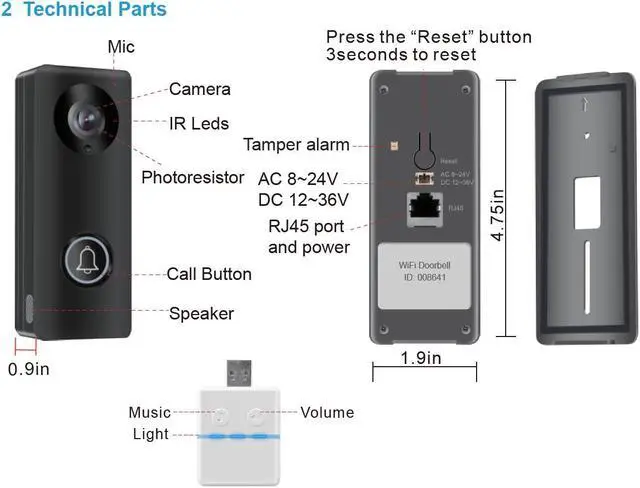 Alt view image 2 of 7 - Smart Video Doorbell Full HD 2.4GHz WiFi Motion Detect Night Vision 2MP KW05