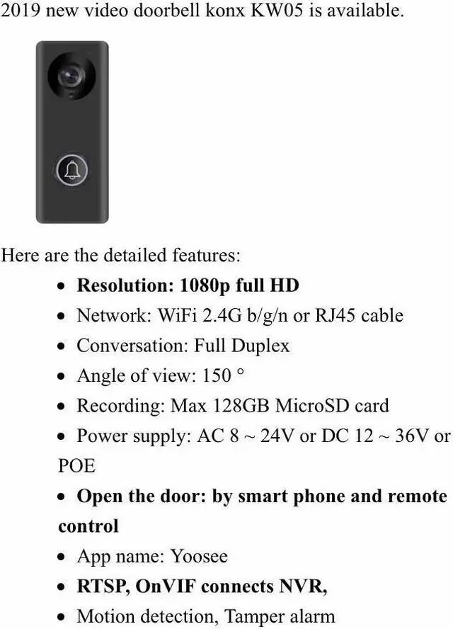Alt view image 3 of 7 - Smart Video Doorbell Full HD 2.4GHz WiFi Motion Detect Night Vision 2MP KW05