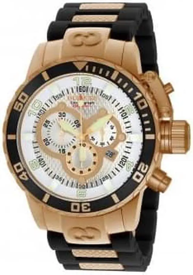 Alt view image 6 of 8 - Invicta 10620 Men's Corduba Chronograph Silver-Tone Textured Dial Black Polyurethane And 18K Rose Gold Plated Ss Watch