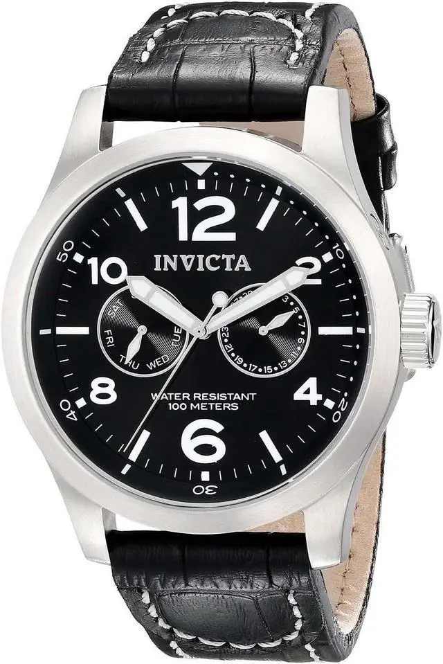 Alt view image 4 of 17 - Men's Invicta II Black Dial Black Calf Leather