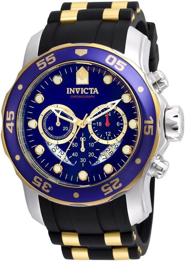 Alt view image 11 of 14 - Invicta 22971 Men's Pro Diver Chronograph Black Silicone Blue Dial Two-Tone Bezel Watch