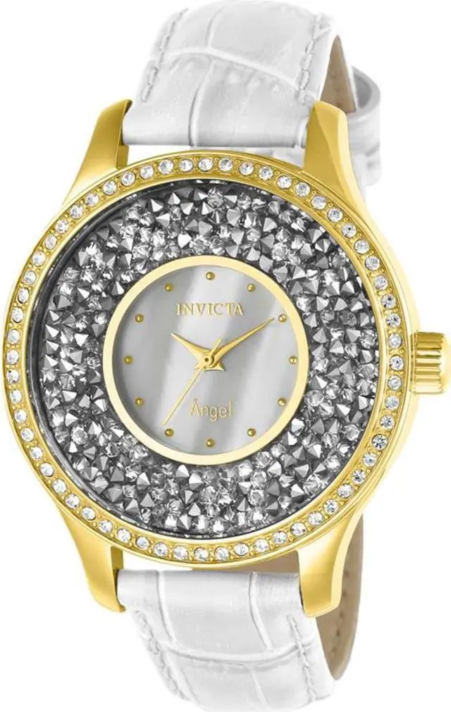 Main image of INVICTA WOMEN'S ANGEL WHITE LEATHER BAND STEEL CASE QUARTZ ANALOG WATCH 24589