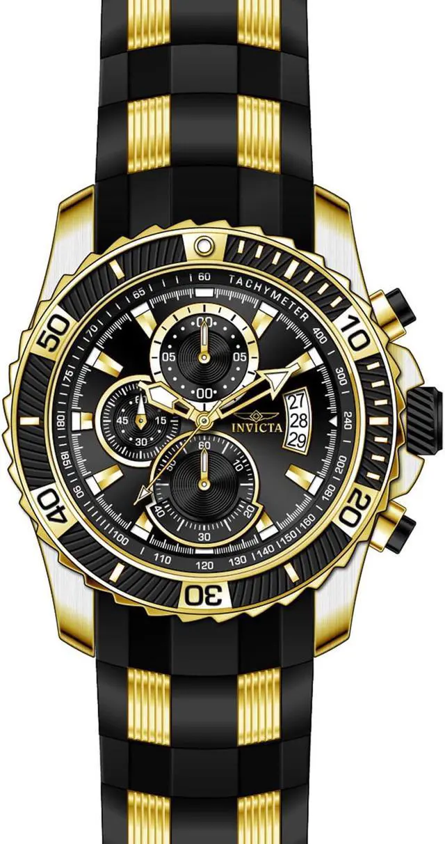 Alt view image 11 of 14 - Invicta 22430 Men's Pro Diver Chronograph Black Silicone & Pu Black Dial 18K Gp Ss Watch