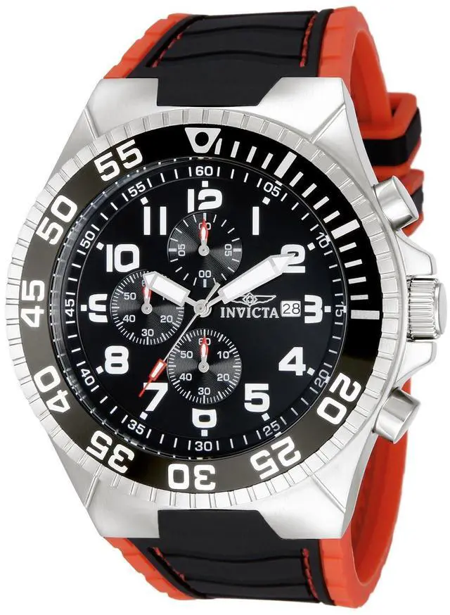 Alt view image 8 of 12 - Invicta Men's Pro Diver Chronograph Black Dial Black/Red Polyurethane