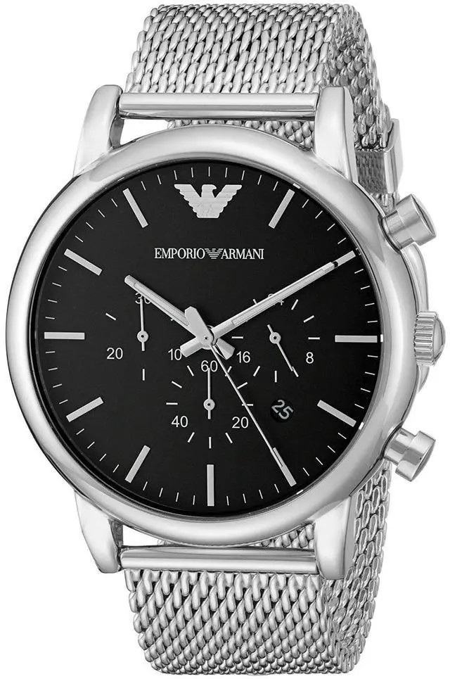 Alt view image 6 of 11 - Emporio Armani Men's Classic AR1808 Silver Stainless-Steel Quartz Watch with Black Dial