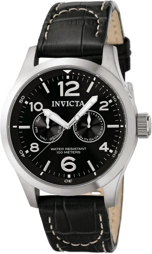 Alt view image 6 of 17 - Men's Invicta II Black Dial Black Calf Leather