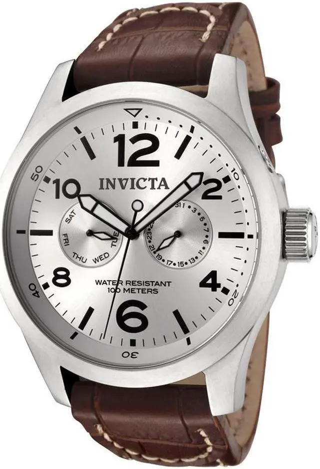 Main image of Invicta II Silver Dial Men's Watch with Brown Calf Leather Strap