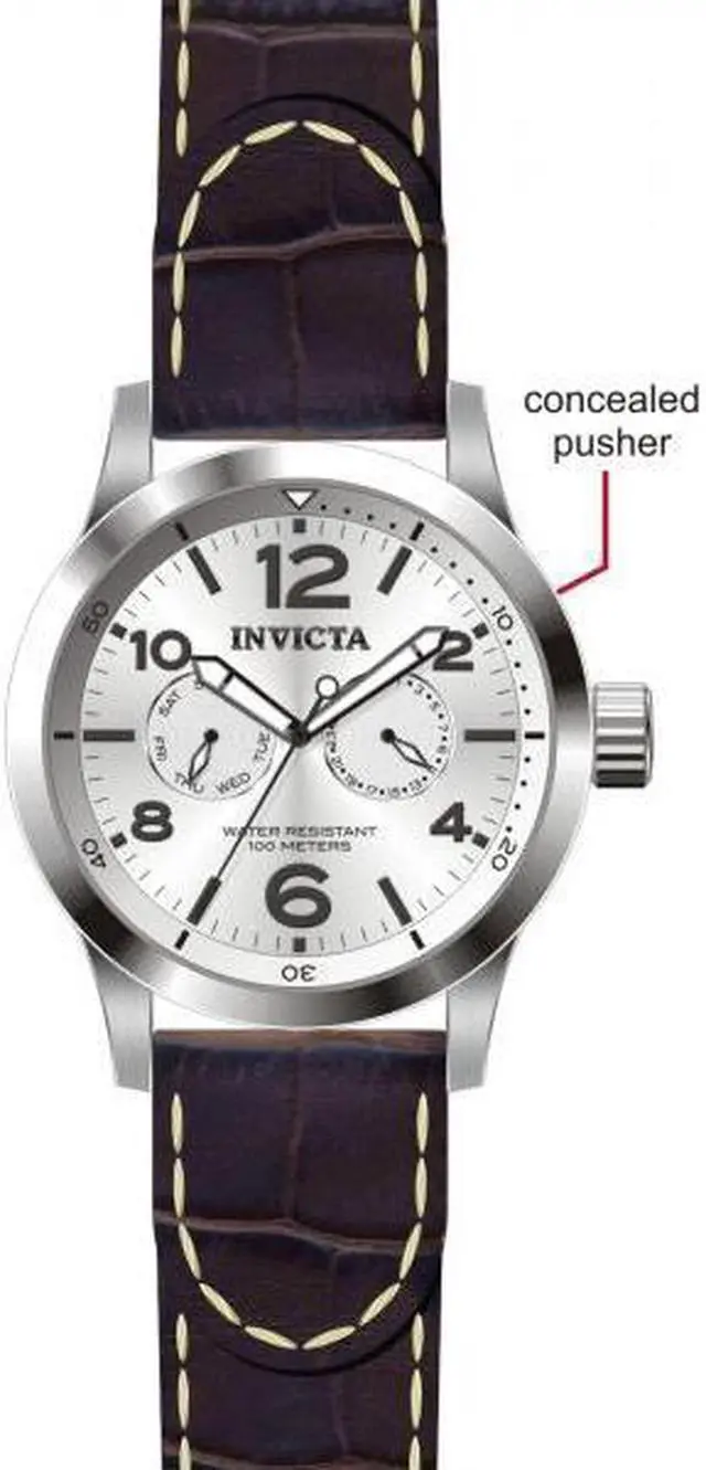 Alt view image 2 of 9 - Invicta II Silver Dial Men's Watch with Brown Calf Leather Strap
