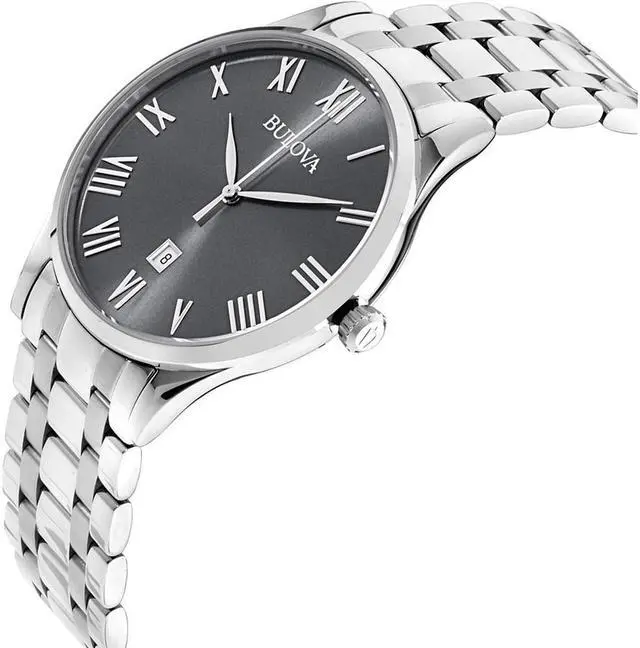 Alt view image 3 of 15 - Bulova Mens Charcoal Dial Stainless Steel Dress Quartz Watch 96B261