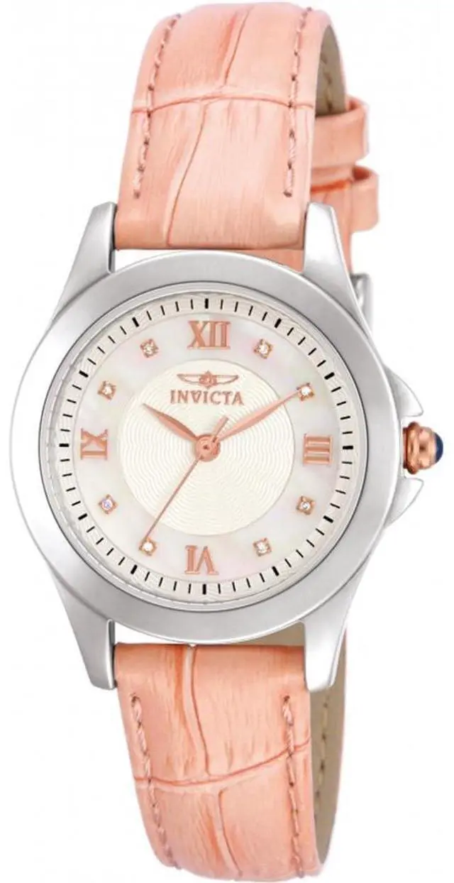 Alt view image 11 of 14 - Invicta 12544 Women's Diamond Angel Pink Genuine Leather White And White Mop Dial Ss Watch