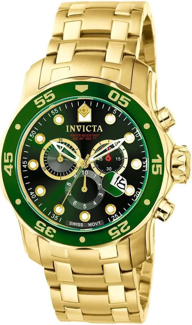 Main image of Invicta Men's Pro Diver Chronograph Watch - 18K Gold Plated Steel, Green Dial