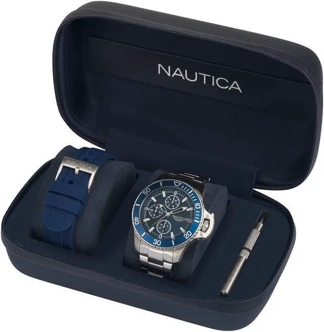 Alt view image 3 of 11 - Men's Nautica Bayside 45mm Stainless Steel Band Watch NAPBYS006