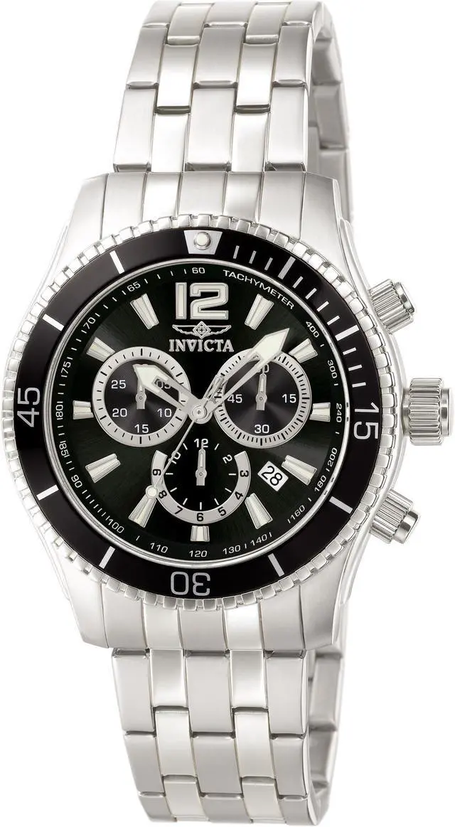 Alt view image 12 of 12 - Invicta 0621 Men's Stainless Steel Black Dial Chronograph