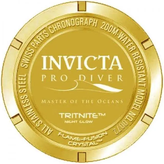 Alt view image 7 of 13 - Invicta 0072 Pro Diver Black Dial Gold Plated Chronograph Men's Watch