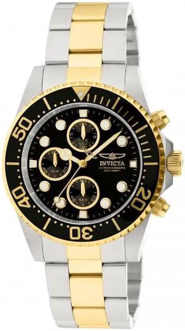 Alt view image 15 of 17 - Invicta 1772 Men's Pro Diver Two Tone Black Dial Coin Edge Bezel Chronograph Wat