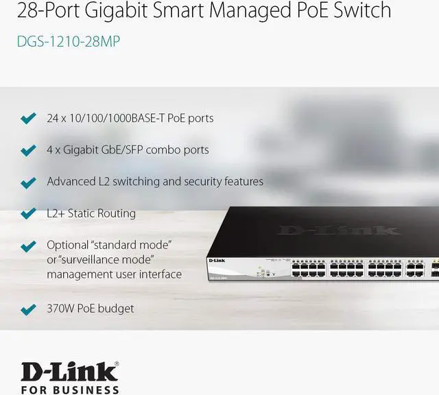 Alt view image 6 of 20 - D-Link 28-Port Layer 2 Smart Managed Gigabit Poe Switch