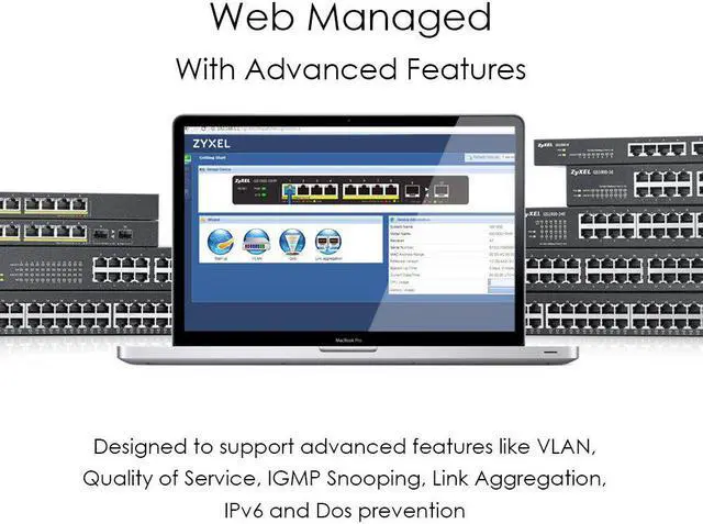 Alt view image 4 of 7 - ZyXEL GS1900-24HP, 24-port GbE L2 PoE Smart Switch, rackmount, 170 Watt