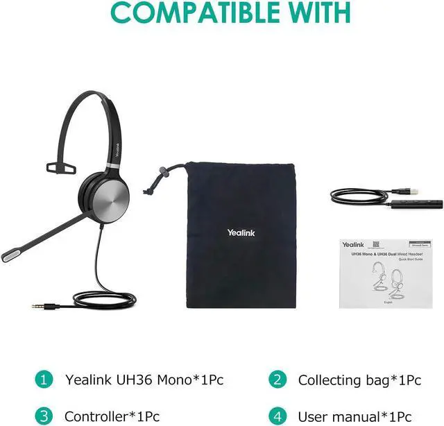 Alt view image 6 of 6 - Yealink Teams Certified Telephone Headset Microphone USB Wired UH36 UH34 Noise Cancelling with Mic for Computer PC Laptop Stereo for Calls and Music 3.5mm Jack (UH36-MONO, Teams Optimized)