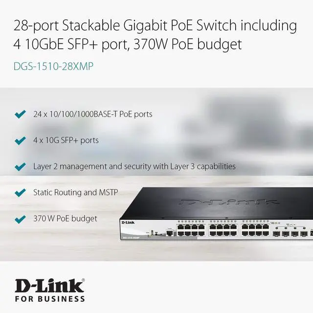Alt view image 13 of 18 - D-Link DGS-1510-28XMP Systems 28-Port Gigabit SmartPro Stackable PoE/PoE+ Switch Including 4 10GbE SFP+ Ports