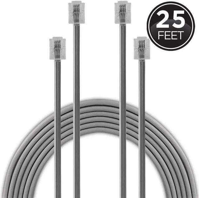 Main image of Power Gear Telephone Line Cord, 2 Pack, 25 Feet, Phone Cord, Modular Jack Ends, Works for Phone, Modem or Fax Machine, for Use in Home or Office, Satin, 46068