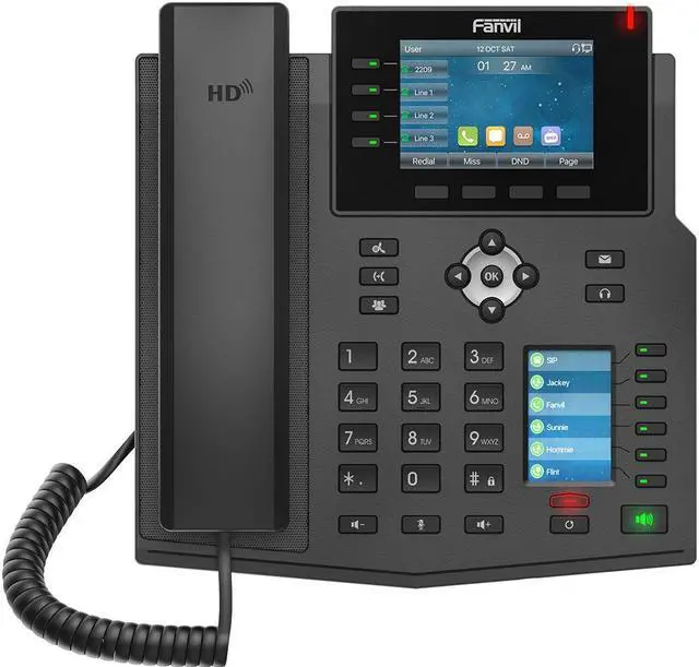 Alt view image 3 of 4 - fanvil x5u high-end voip phone, 3.5-inch color display, 2.4-inch side color display for dss keys. 16 sip lines, dual-port gigabit ethernet, power adapter not included