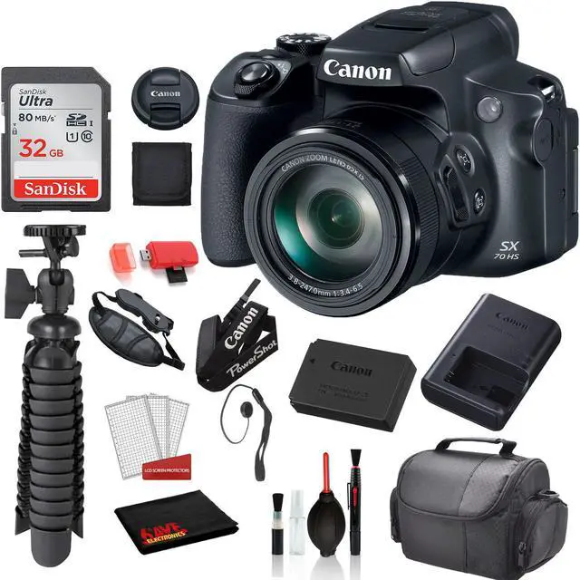 Main image of Canon PowerShot SX70 HS Digital Camera  with  SanDisk 32gb SD card + Deluxe Cleaning Kit + 12 Tripod + MORE(Intl Model)