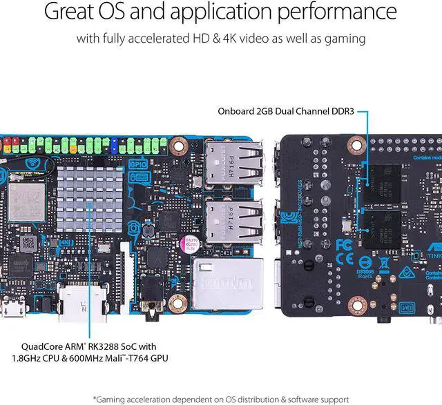 Alt view image 3 of 20 - ASUS Tinker Board S Quad-Core 1.8GHz SoC 2GB RAM 16GB eMMC Storage GB LAN Wi-Fi & GPIO Connectivity Motherboard