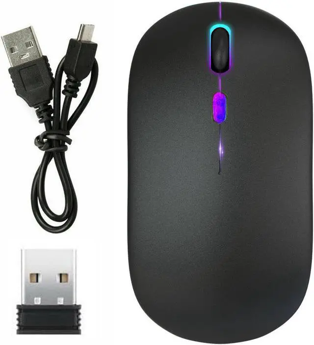 Main image of RGB 2.4GHz Rechargeable Wireless Mouse Comaptible with Bluetooth 5.1 (Black)