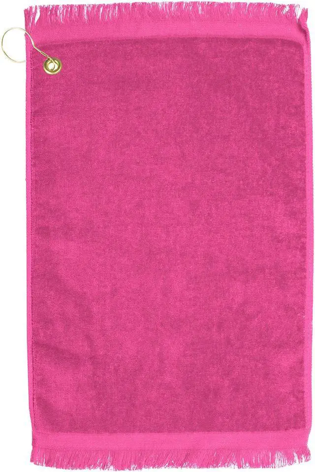 Main image of Premium Fringed Velour Golf Towel with Corner Hook &Grommet Placement-Hot Pink
