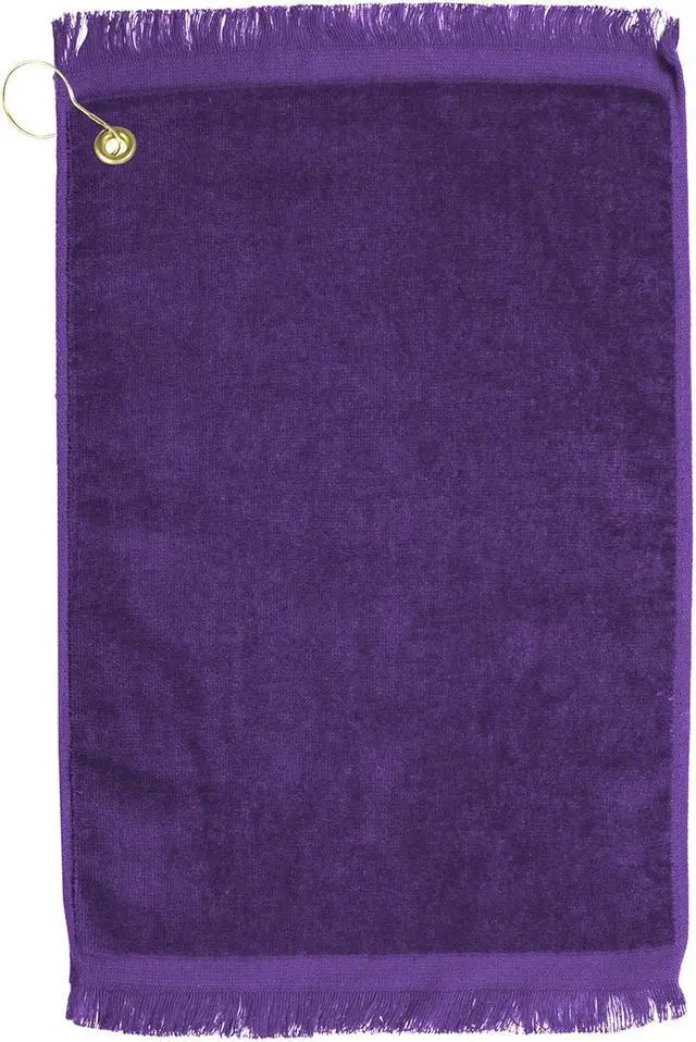 Main image of Premium Fringed Velour Golf Towel with Corner Hook &Grommet Placement-Purple