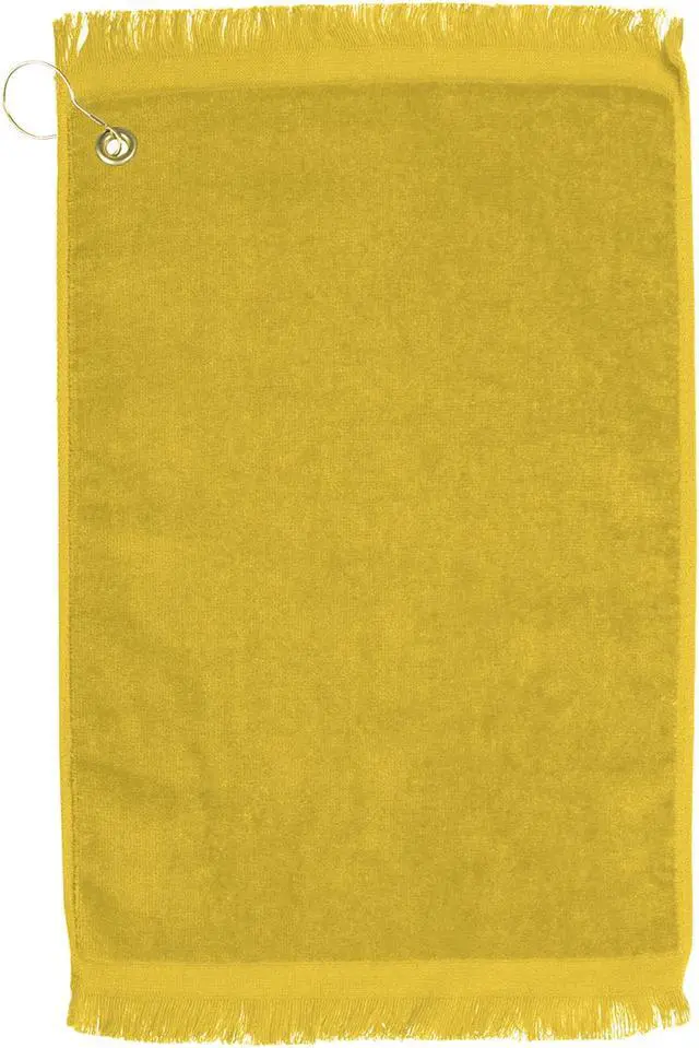 Main image of Premium Fringed Velour Golf Towel with Corner Hook &Grommet Placement-Yellow