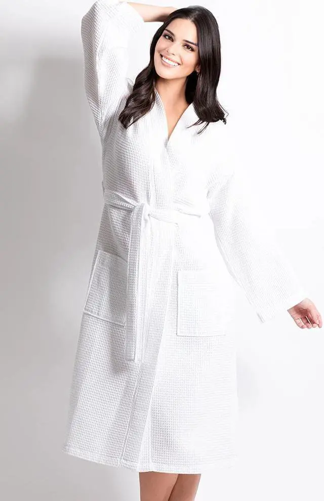 Main image of Women's Waffle White Long Premium CottonBlend Bathrobe (Medium)