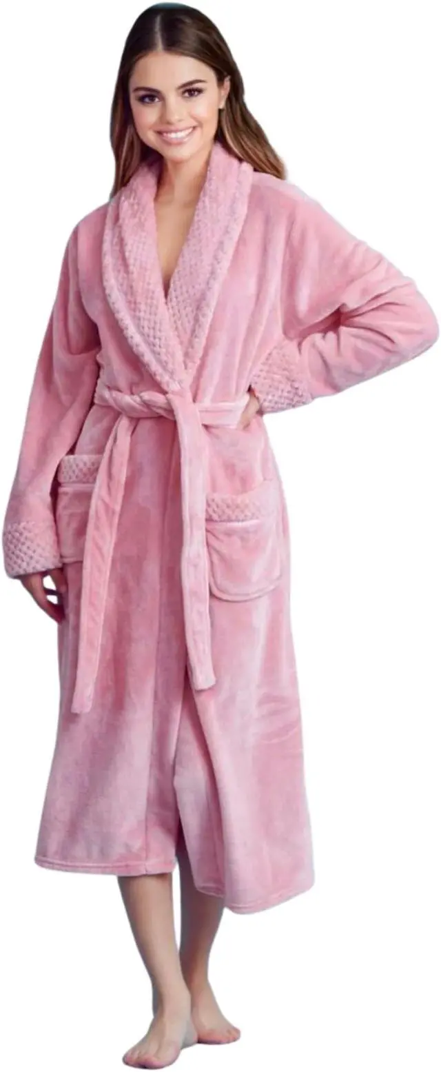Main image of Women Plush Shawl Collar Robe, Fleece Bathrobe, Pink (S/M) (OneSize)